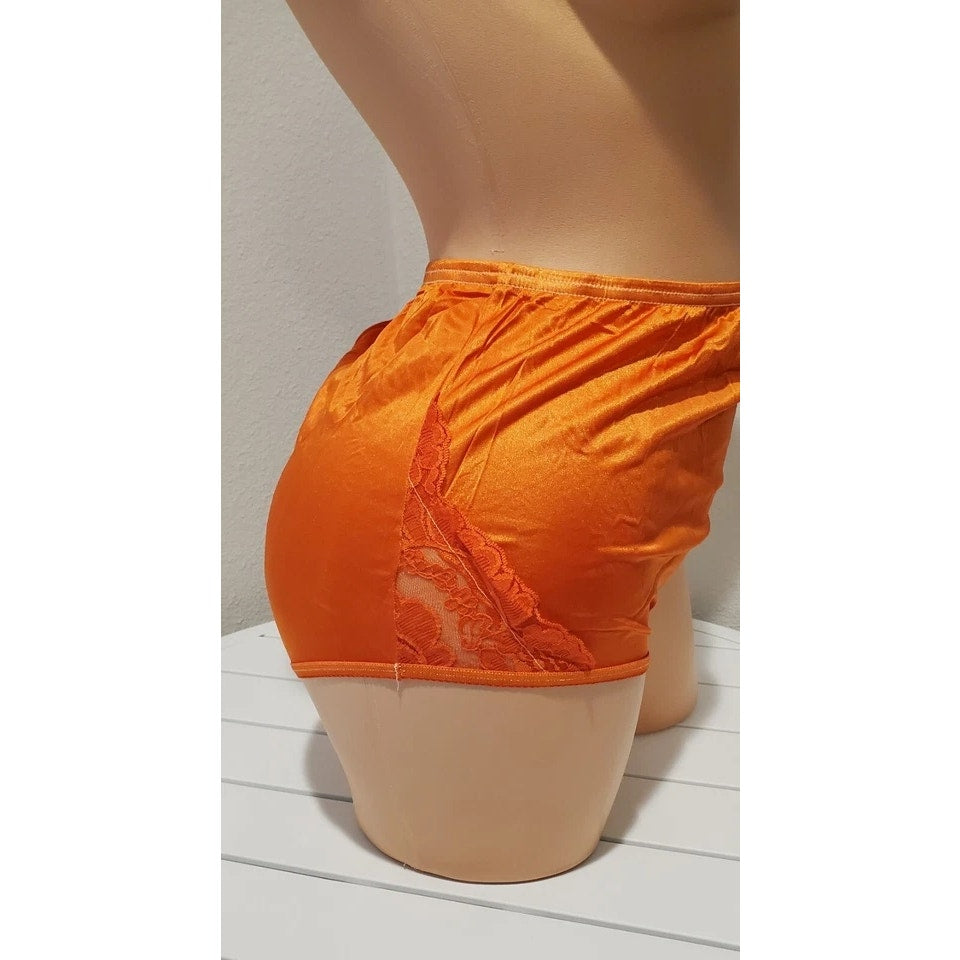 Vanity Fair Lace Nouveau Nylon Full Cut Panty Lace Shiny Orange Melon 6/M