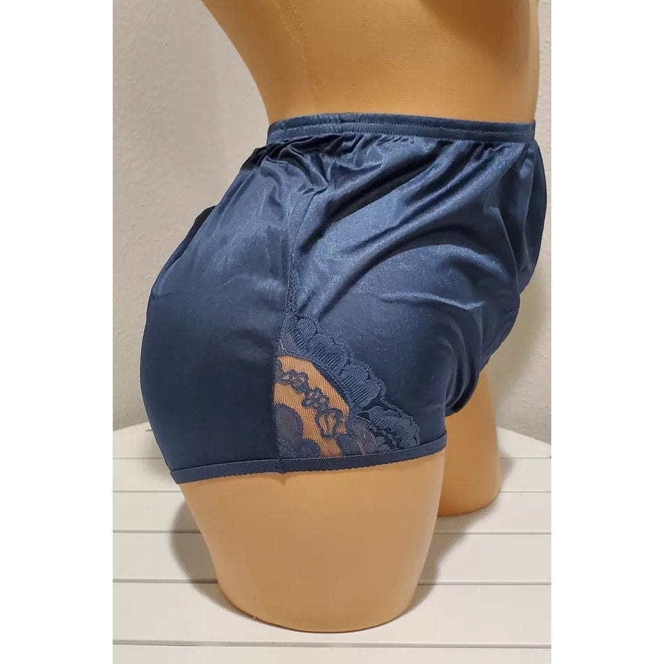 Vanity Fair Lace Nouveau Nylon Full Cut Panty Lace Shiny Deep Blue
