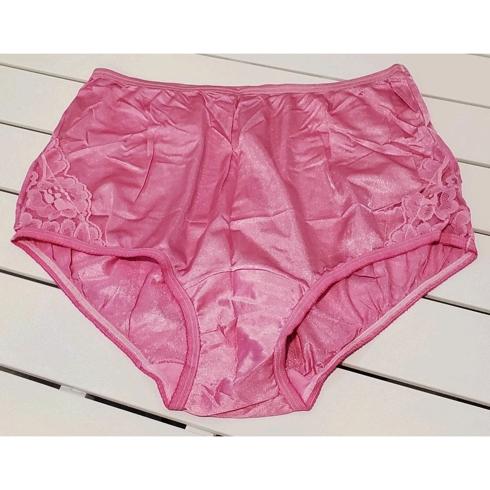 Vanity Fair Lace Nouveau Nylon Full Cut Panty Lace Shiny Jawbreaker Pink - Star Vintage & More