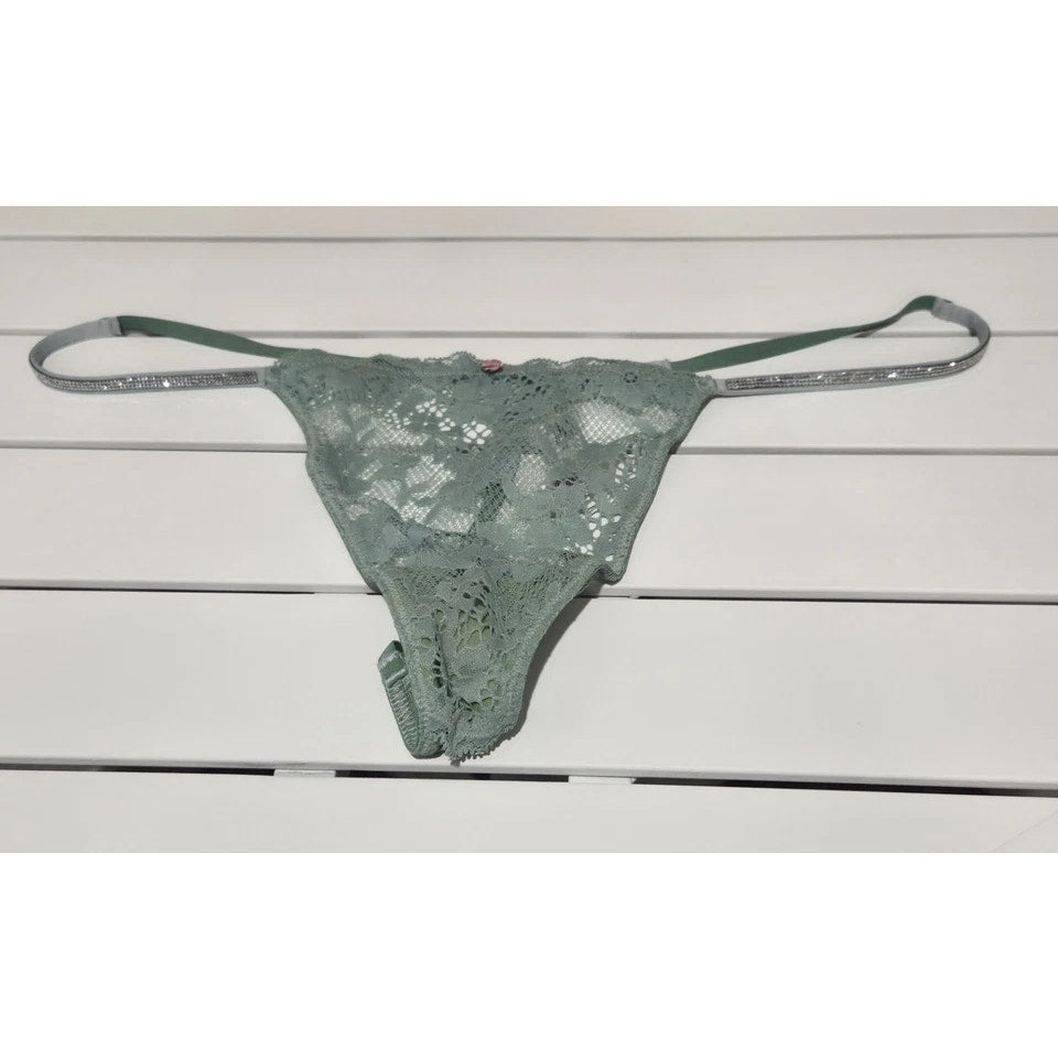 Victoria's Secret Dream Angels Shine Strap Shiny Thong Panty Glossy Green 8/XL