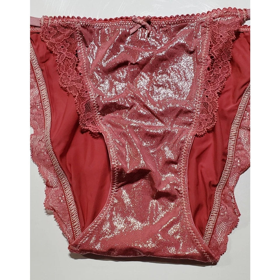 Victoria's Secret Dream Angels String Bikini Panty Shiny Lace Trim Pink Peach XS