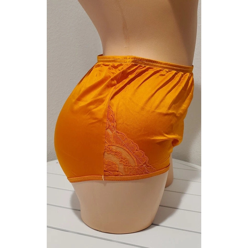 Vanity Fair Lace Nouveau Nylon Full Cut Panty Lace Shiny Caution Orange