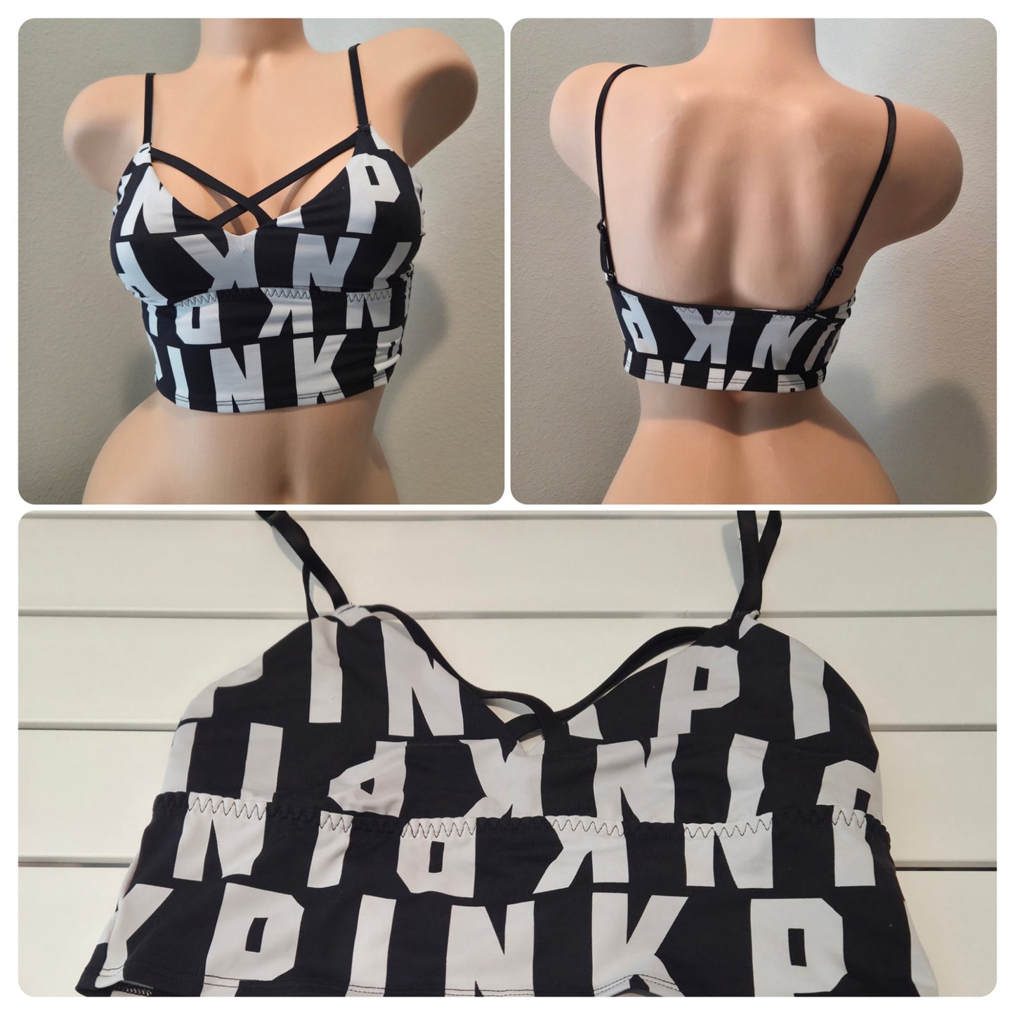 Victoria's Secret PINK Ultimate Sports Bra Block Logo Black White XS Discontinued