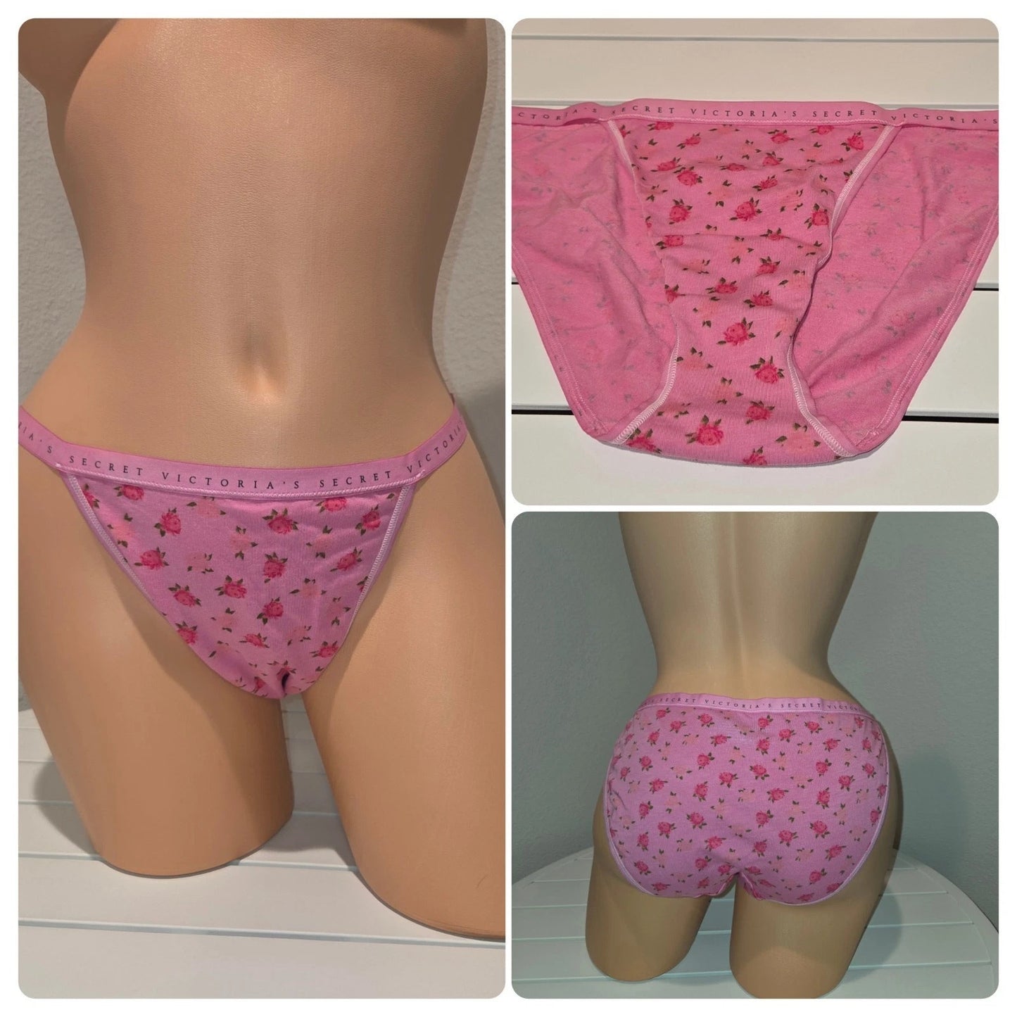 Victoria's Secret Dream Angels String Bikini Panty Cotton Floral Heart Pink