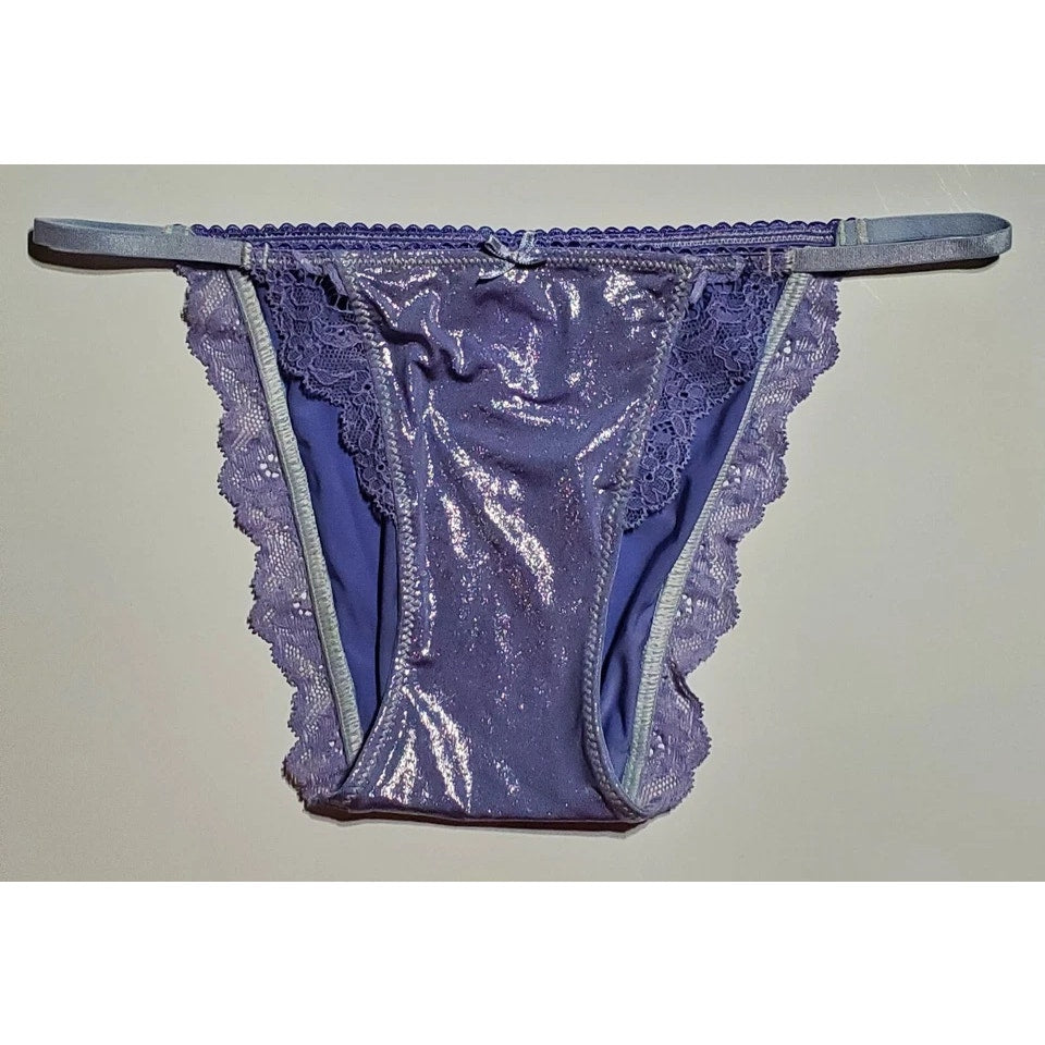 Victoria's Secret Dream Angels String Bikini Panty Shiny Lace Purple Cosmo XS