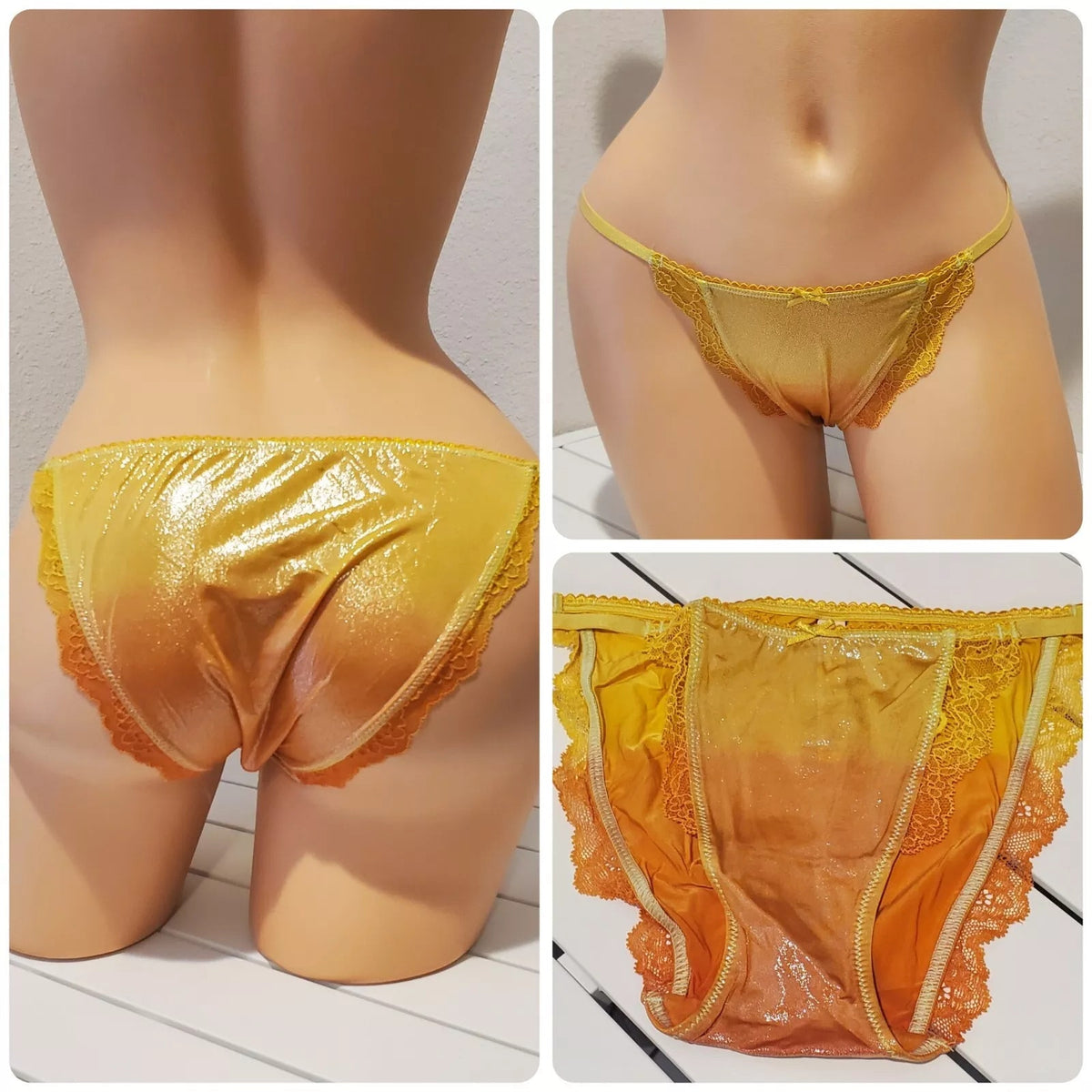 Victoria's Secret Dream Angels String Bikini Panty Shiny Ombre Fire Yellow Orange - Star Vintage & More