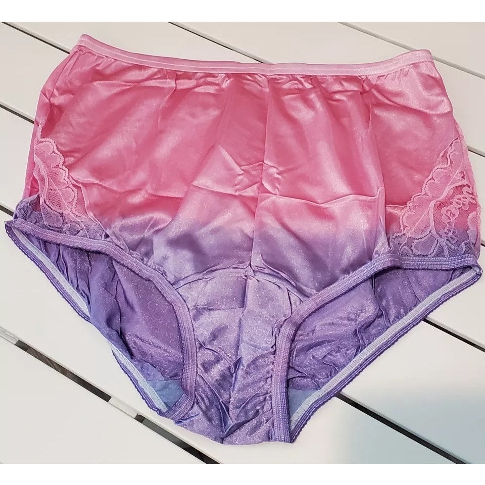 Vanity Fair Lace Nouveau Nylon Full Cut Panty Shiny Ombre Blueberry Pink Blue