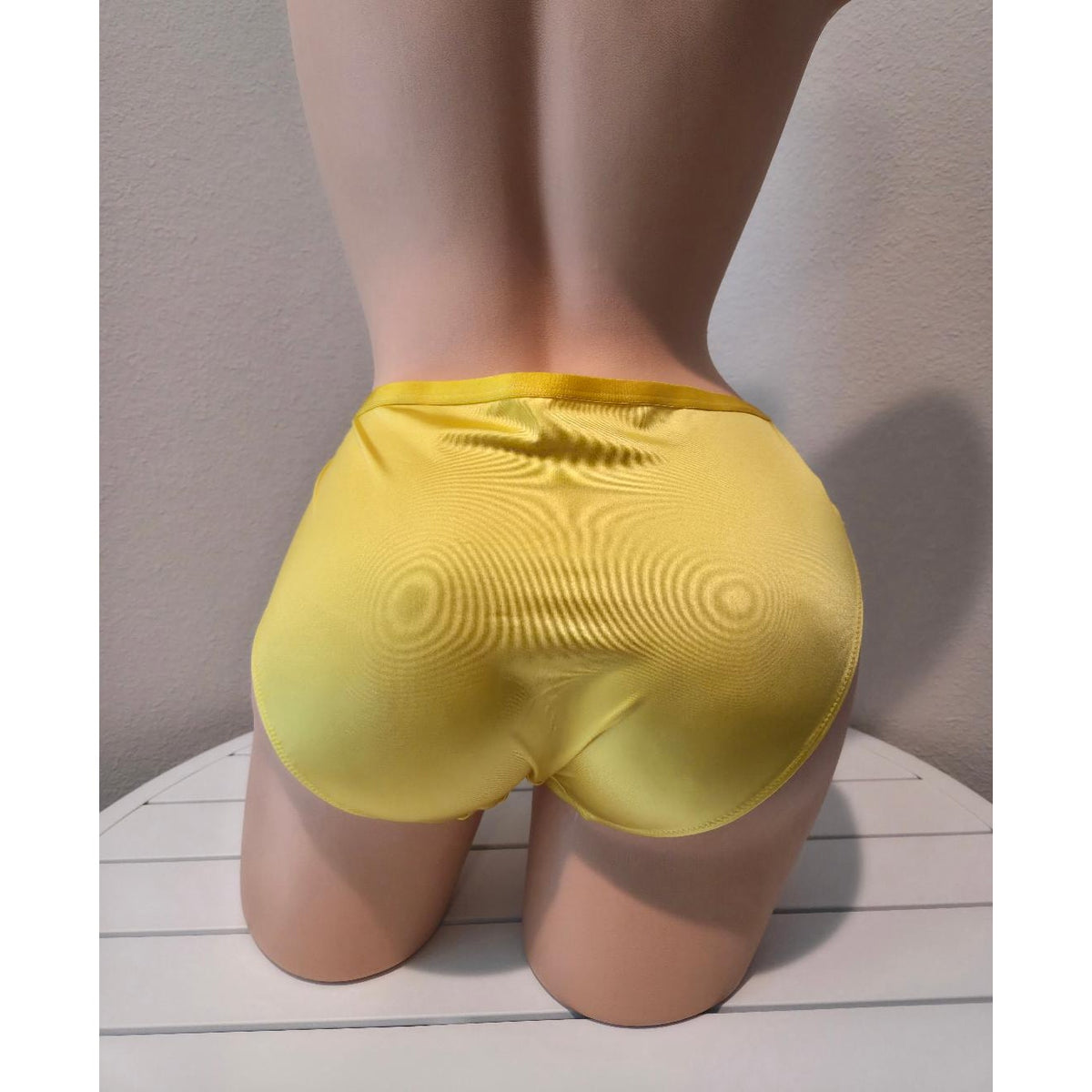 Ambrielle Tulip Lace High Cut Panty Shiny Satin Floral Lace Carnation Yellow