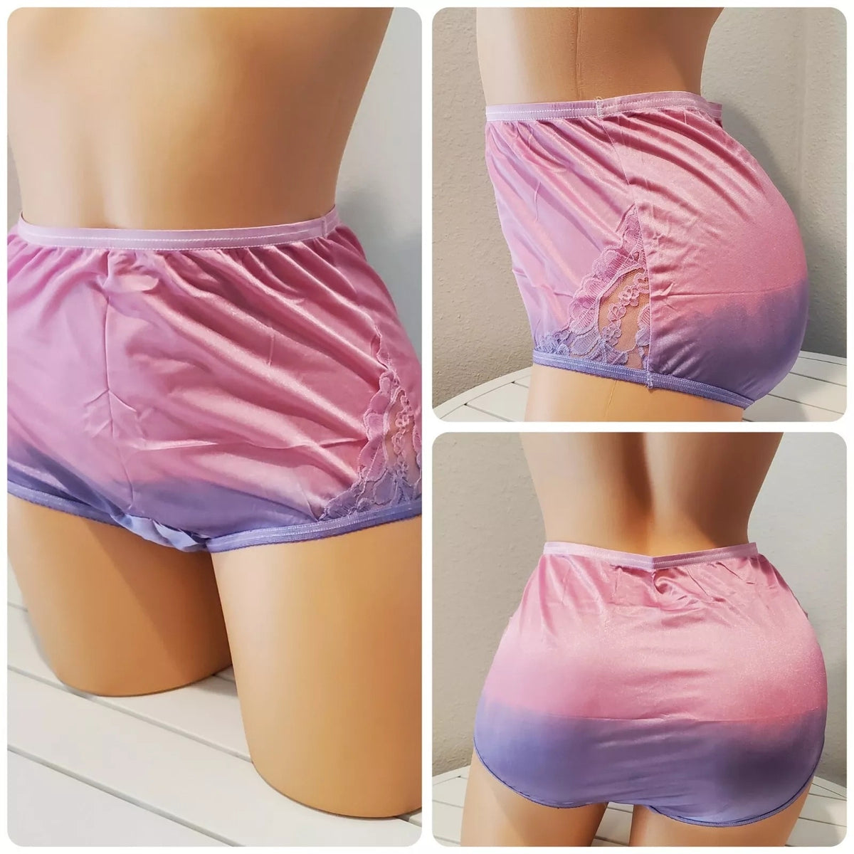 Vanity Fair Lace Nouveau Nylon Full Cut Panty Shiny Ombre Blueberry Pink Blue