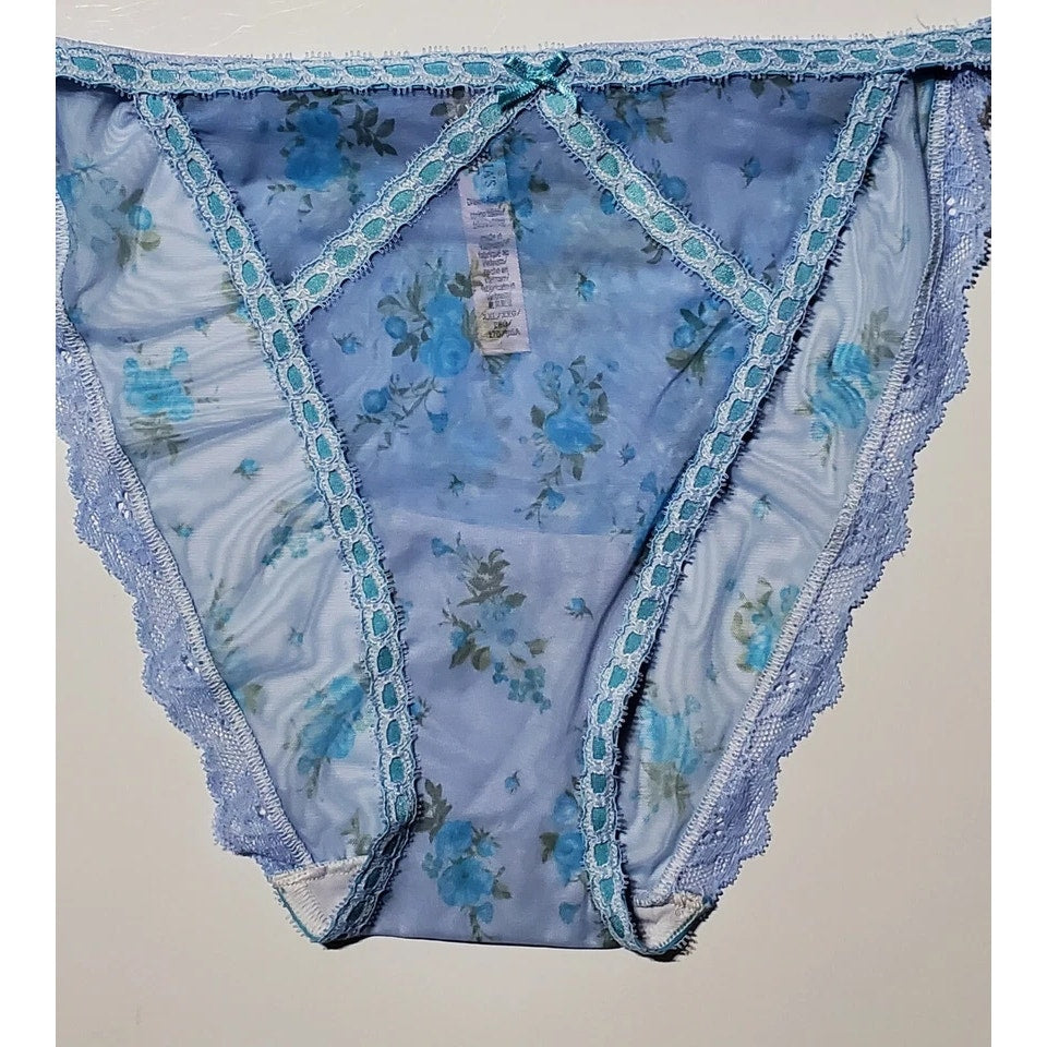 Victoria's Secret Dream Angels Bikini Panty Semi Sheer Floral Print Blue Eyes