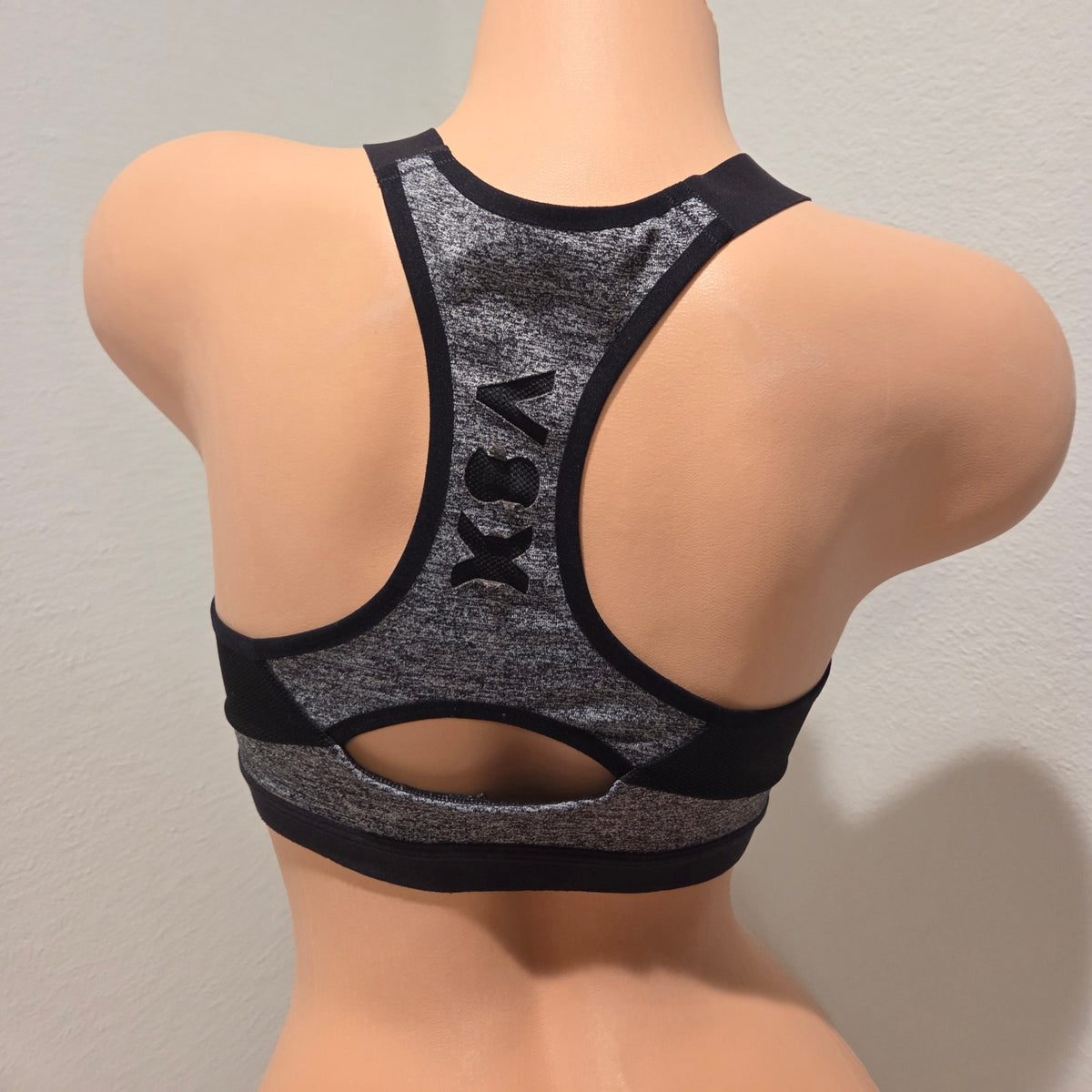 Victoria's Secret VSX Sport Bra Front Zip Racerback Colorblock Black Gray 34D