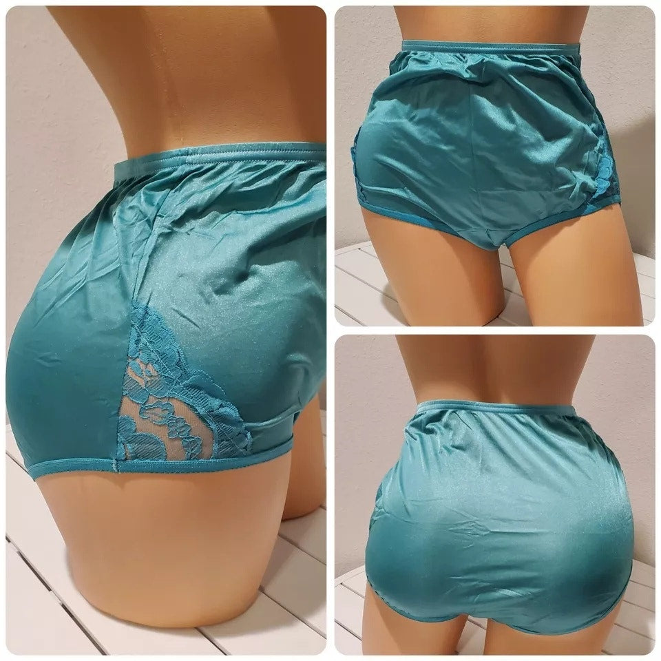 Vanity Fair Lace Nouveau Nylon Full Cut Panty Lace Shiny Sea Glass Blue