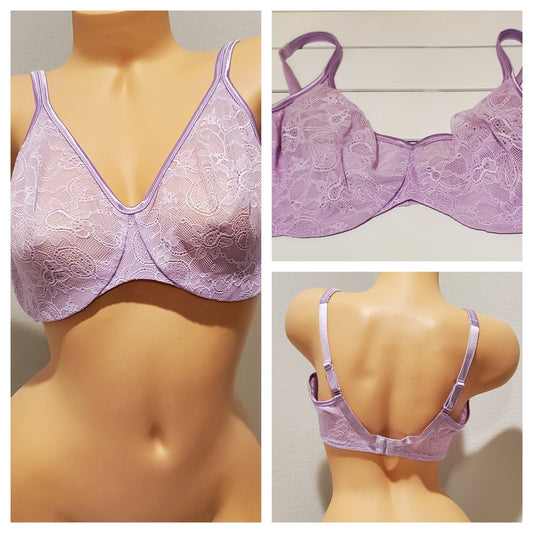 Victoria's Secret Vintage Floral Lace Unlined Bra Semi Sheer Purple 38DD Star Vintage And More LLC