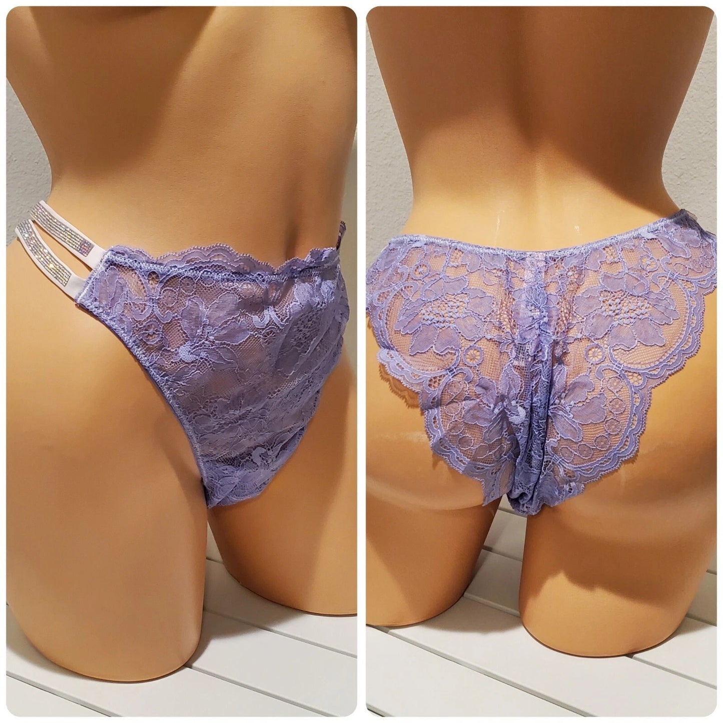 Victoria's Secret Double Shine Strap Brazilian Panty All Lace Purple Freeze 9