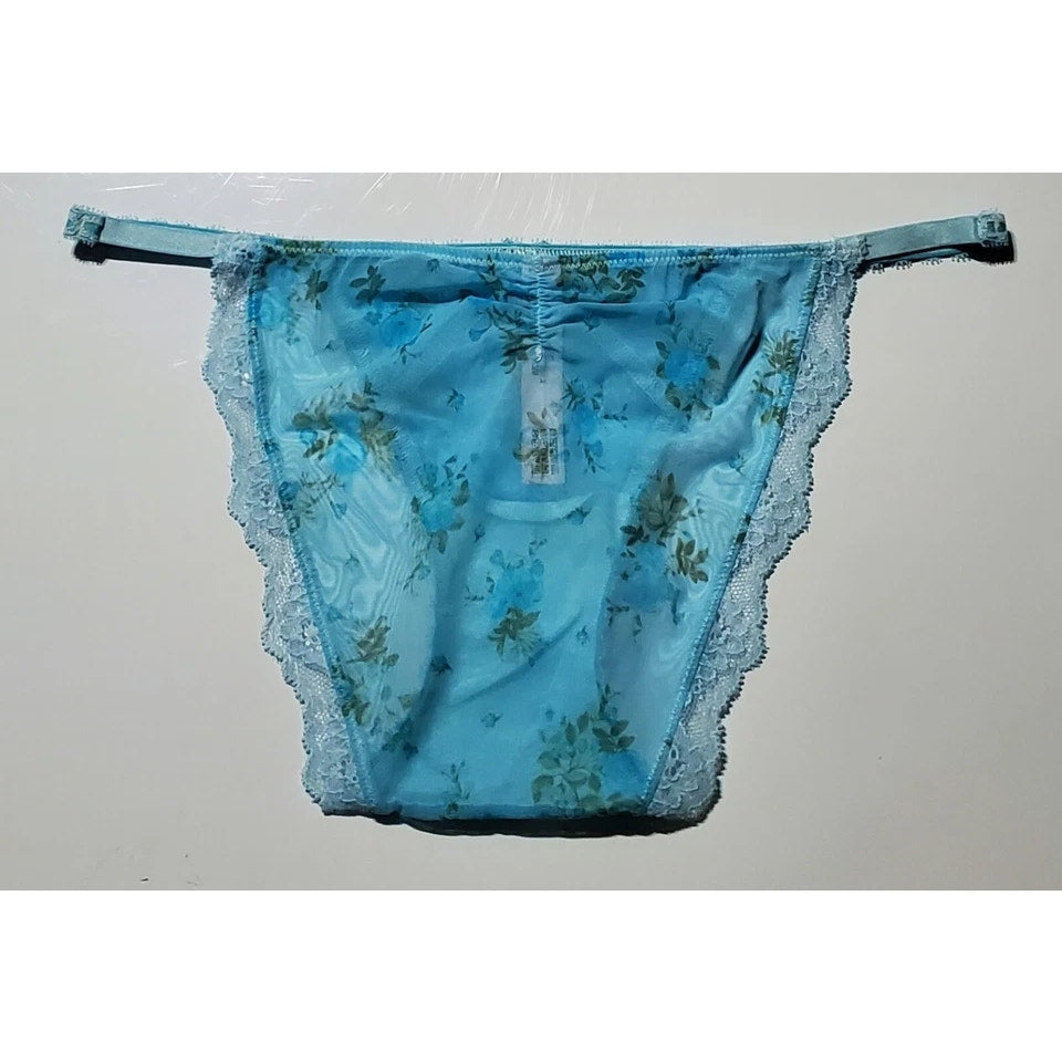 Victoria's Secret Dream Angels Bikini Panty Semi Sheer Floral Print Blue Cyan