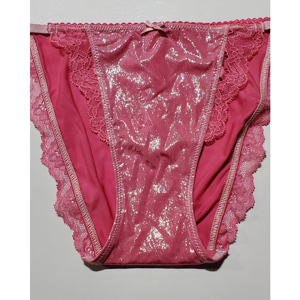 Victoria's Secret Dream Angels String Bikini Panty Shiny Lace Miss New Pink XS - Star Vintage & More