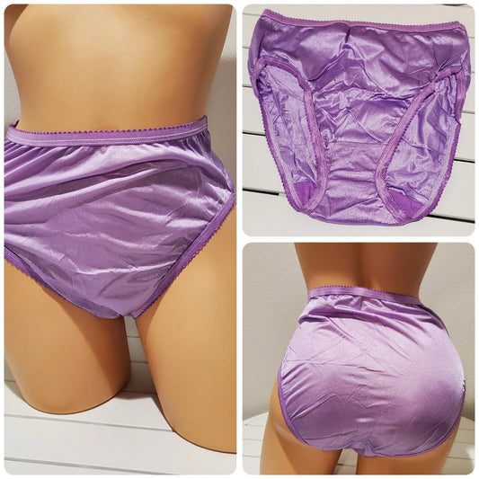 Shadowline 17842 Women's Hi Cut Panty Nylon Brief Full Coverage Purple Foxglove Star Vintage And More LLC
