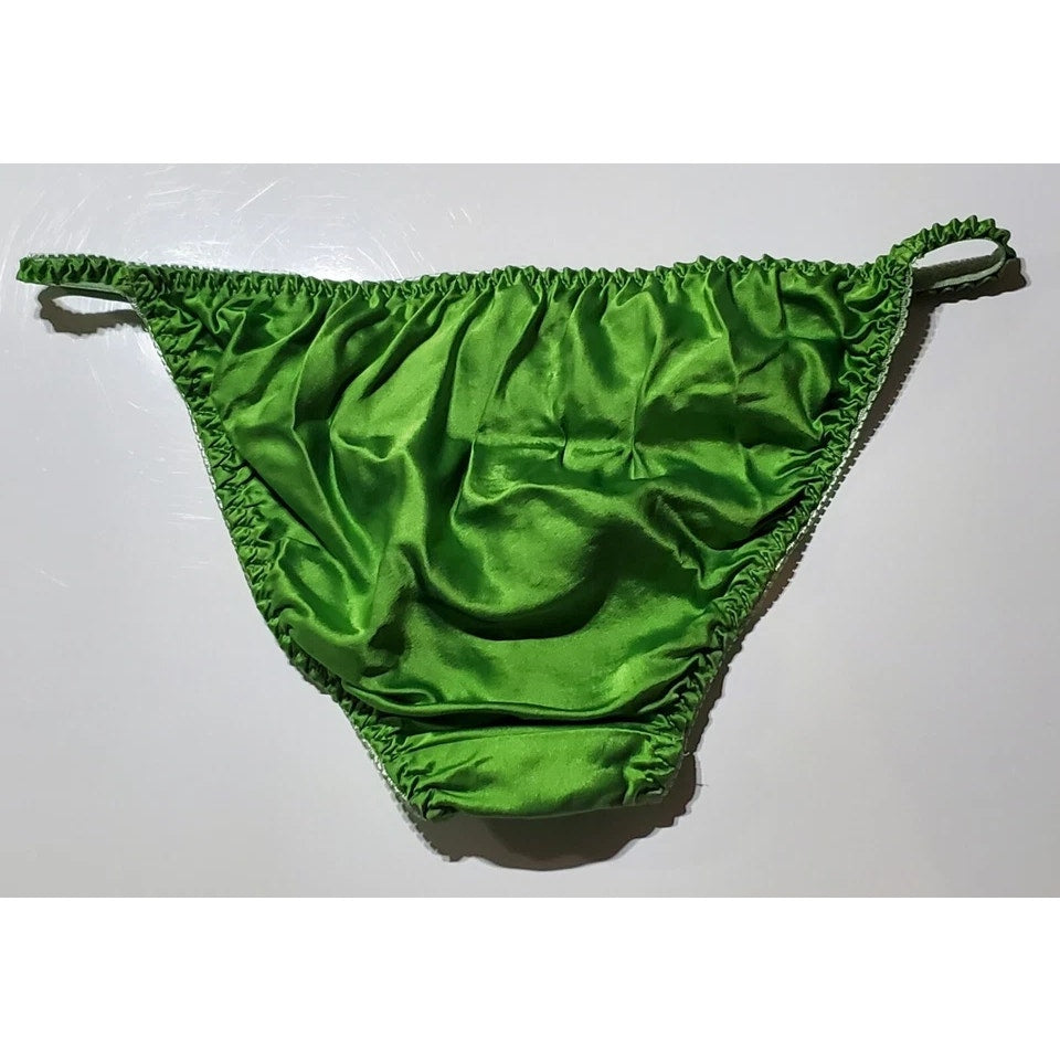 Liquid Satin String Bikini Panty Shiny Double Silk Gusset Irish Green