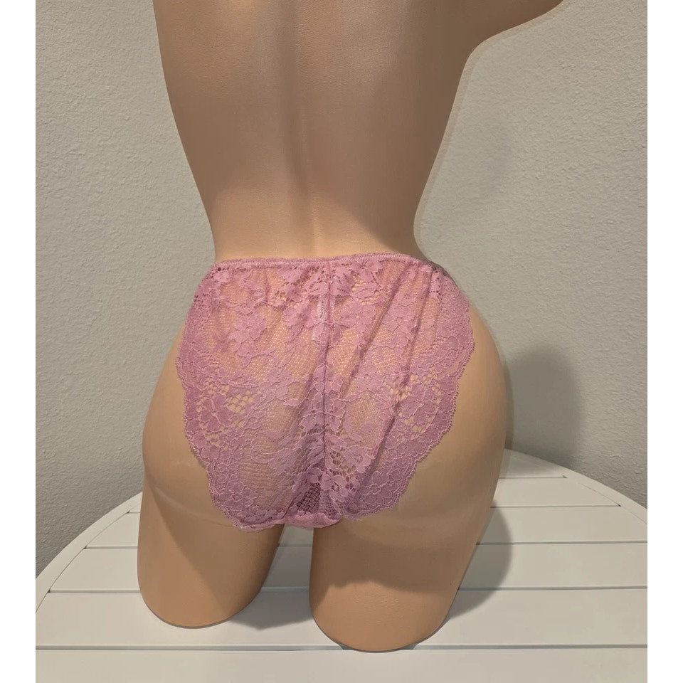 Victoria's Secret Dream Angels String Bikini Panty All Lace Heart Pink 8/XL
