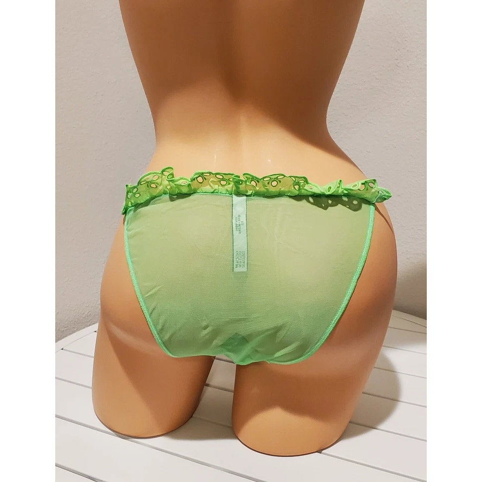 Victoria's Secret Dream Angels String Bikini Panty Semi Sheer Ruffle Trim Green Citron