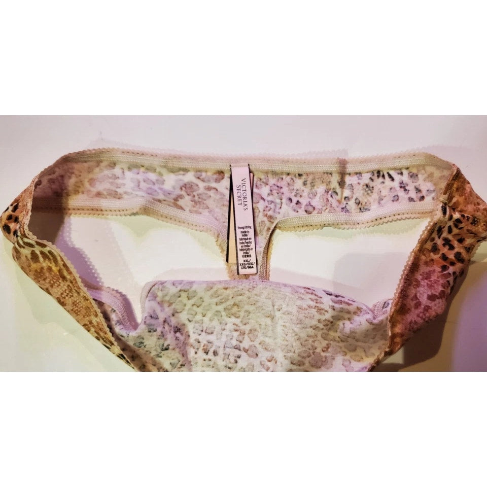Victoria's Secret High Cut Thong Panty 100% Cotton Soft Leopard Print Sunset 9