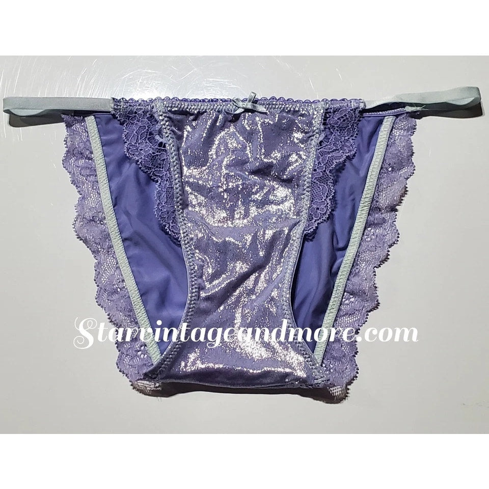 Victoria's Secret Dream Angels String Bikini Panty Shiny Lace Purple Lilac XS