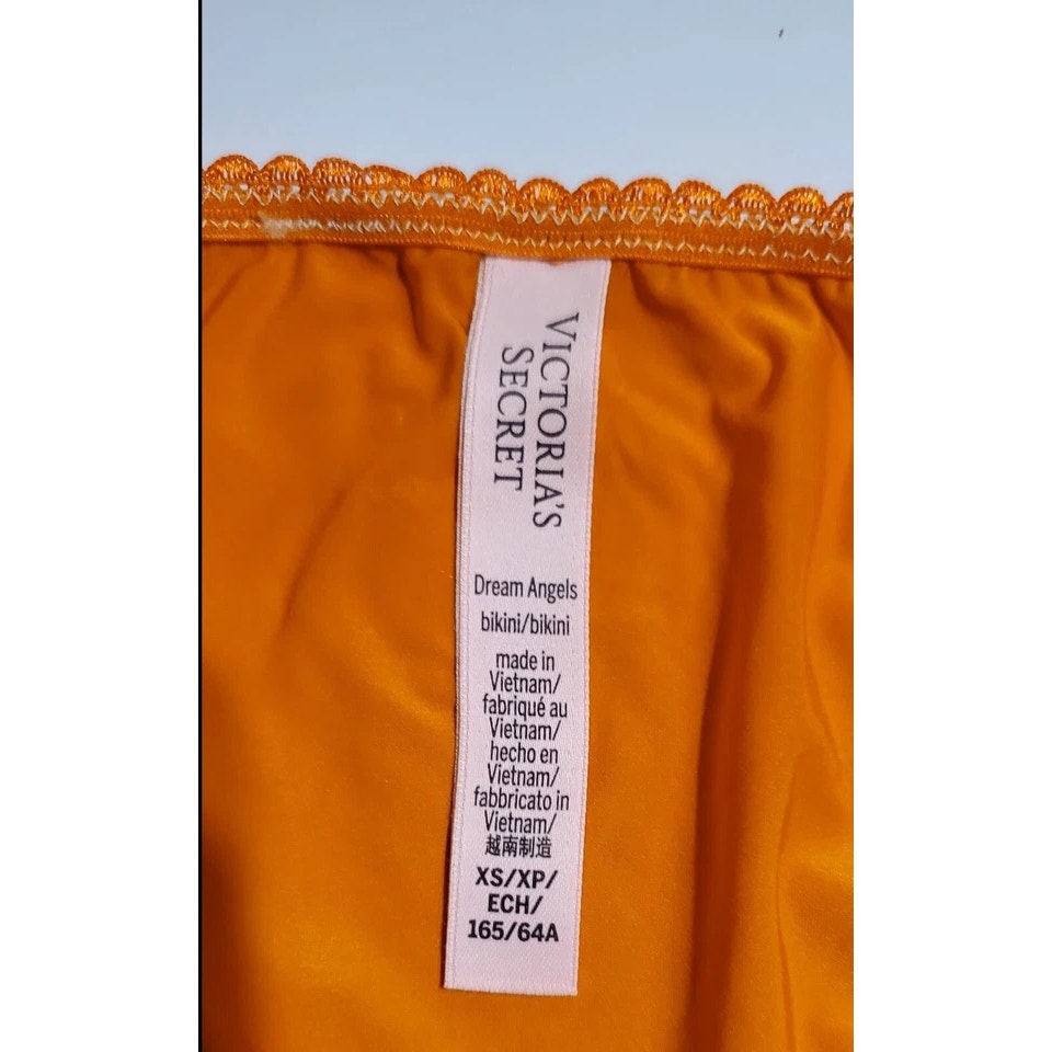 Victoria's Secret Dream Angels String Bikini Panty Shiny Lace Orange Neon XS