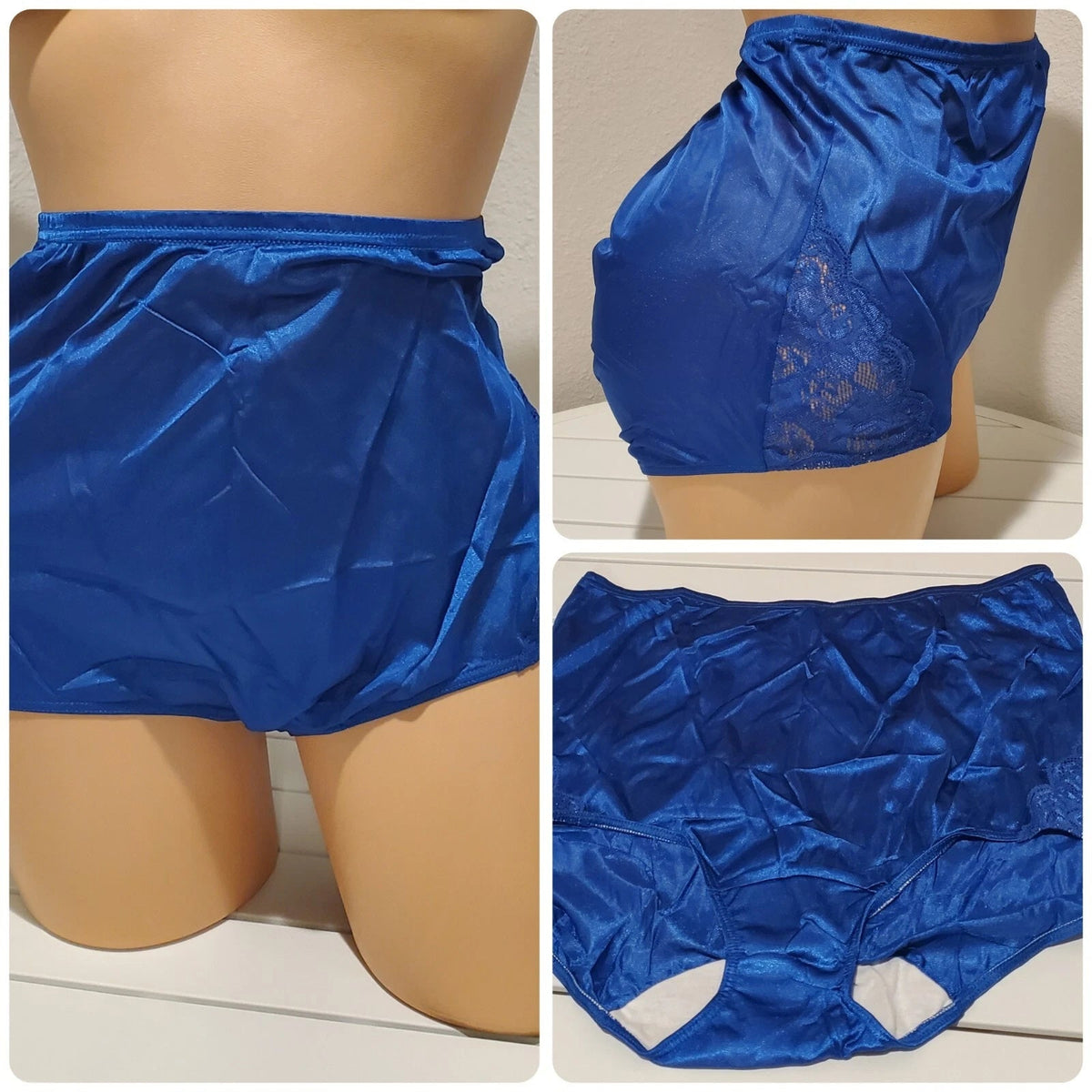 Shadowline 17082 Full Cut Brief Nylon Lace Full Cut Silky Panty Blue