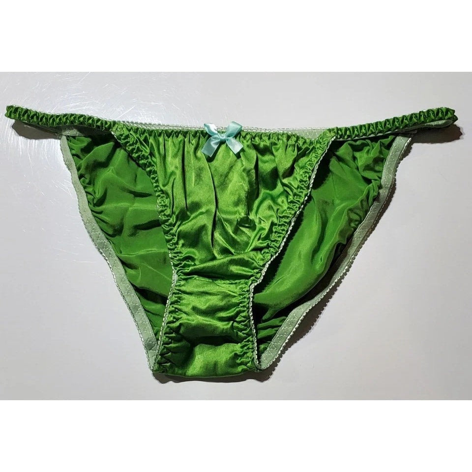 Liquid Satin String Bikini Panty Shiny Double Silk Gusset Irish Green