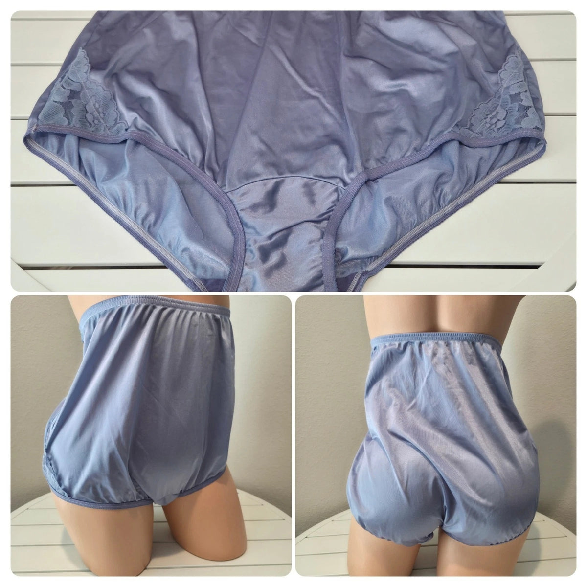 Vanity Fair Lace Nouveau Nylon Full Cut Panty Lace Shiny Velour Violet Purple