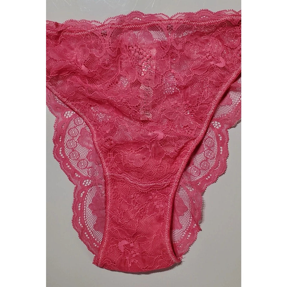 Victoria's Secret Double Shine Strap Brazilian Panty All Lace Fire Pink 9/2XL