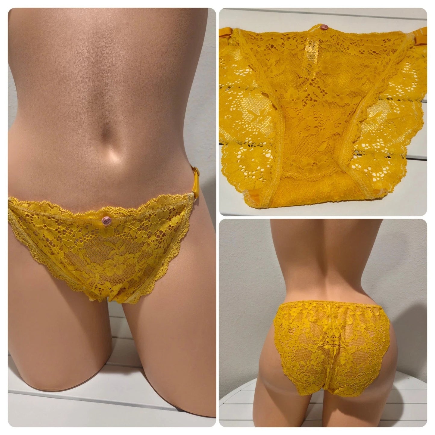 Victoria's Secret Dream Angels String Bikini Panty All Lace Sun Goddess Yellow 8
