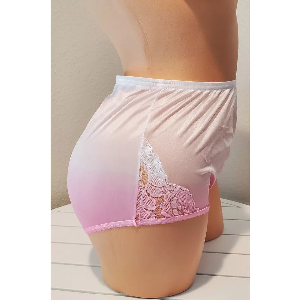 Vanity Fair Lace Nouveau Nylon Full Cut Panty Lace Shiny Ombre Pink Princess