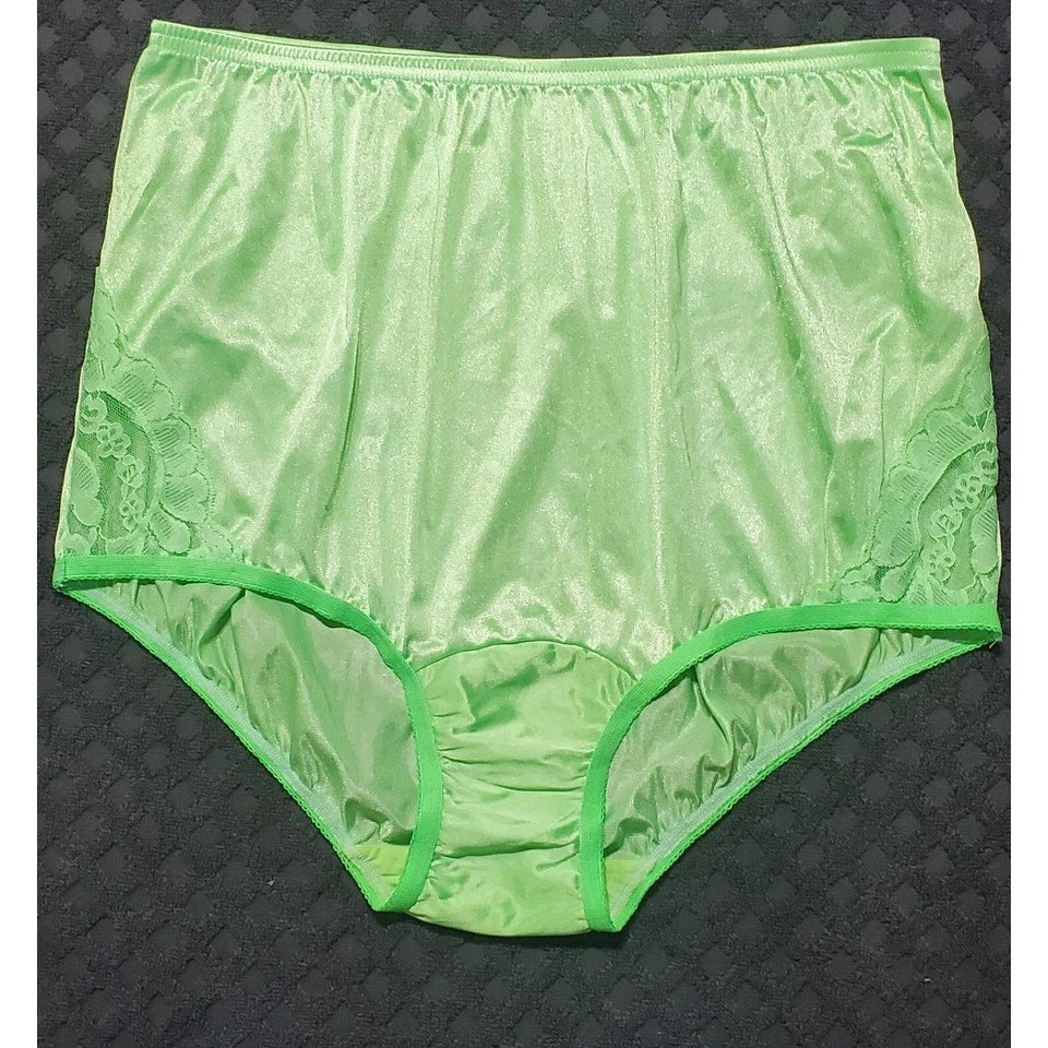 Vanity Fair Lace Nouveau Nylon Full Cut Panty Lace Shiny Kiwi Green 6/M