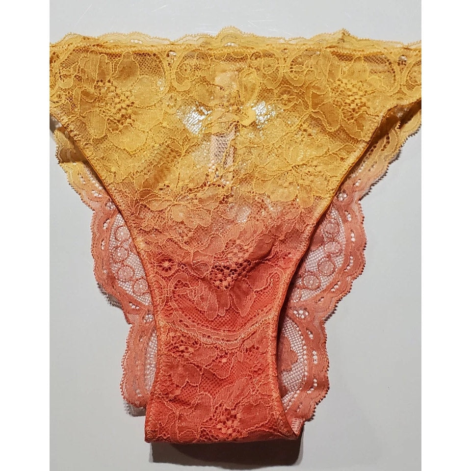 Victoria's Secret Double Shine Strap Brazilian Panty All Lace Ombre Creamsicle 8