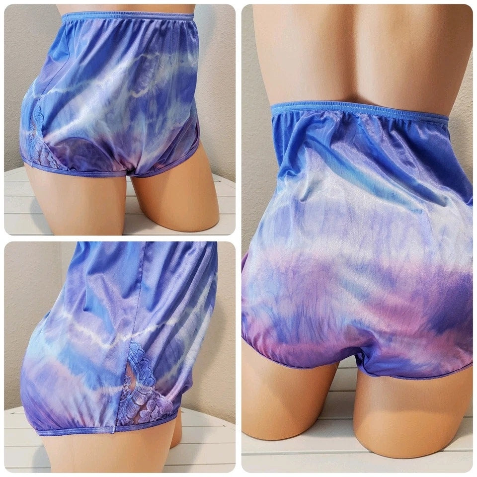 Vanity Fair Lace Nouveau Nylon Full Cut Panty Shiny Rainbow Shift Blueish Purple