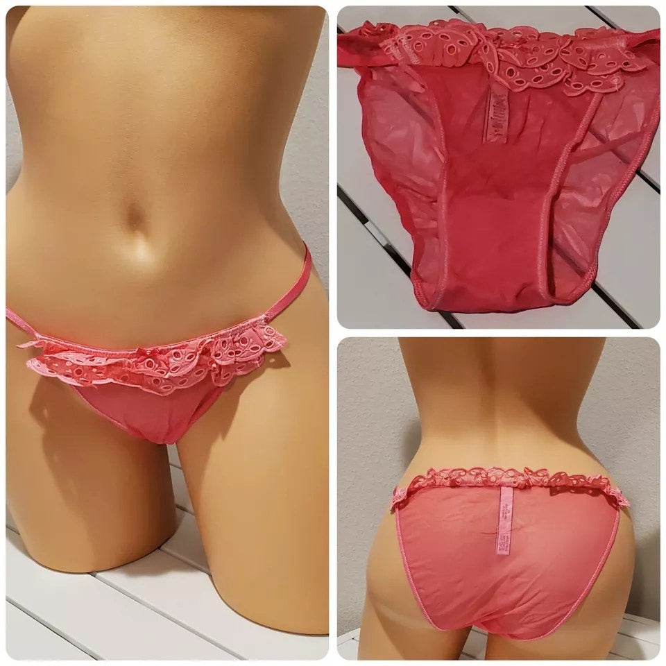 Victoria's Secret Dream Angels String Bikini Panty Sheer Ruffle Pink Gumdrop