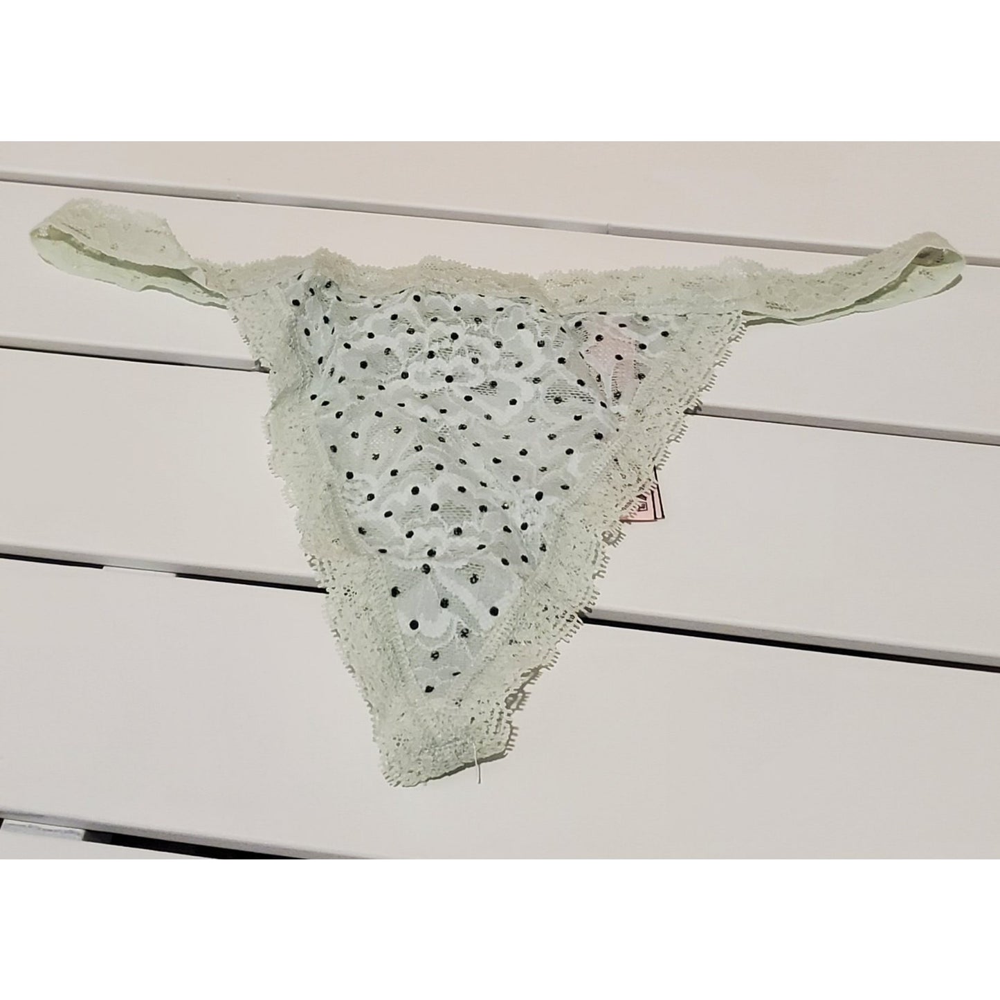 Victoria's Secret Polka Dot Semi Sheer String Thong Panty Mint Green 5/S