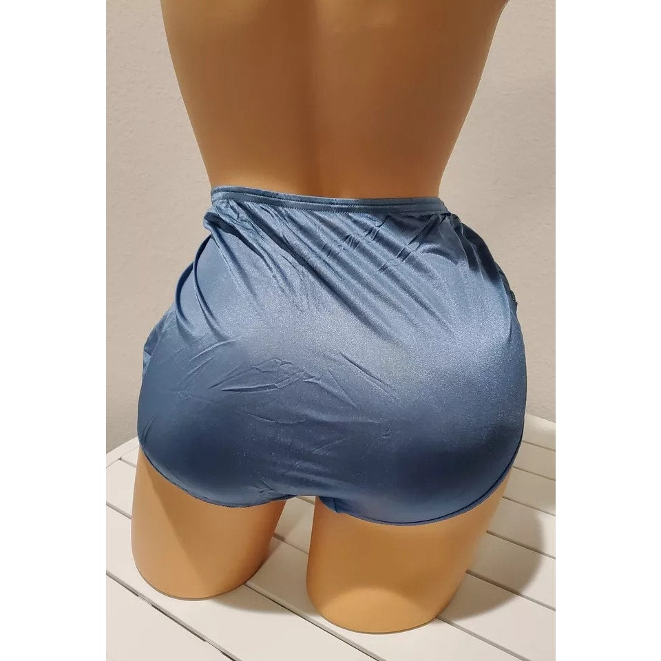 Vanity Fair Lace Nouveau Nylon Full Cut Panty Lace Shiny Blue Shine