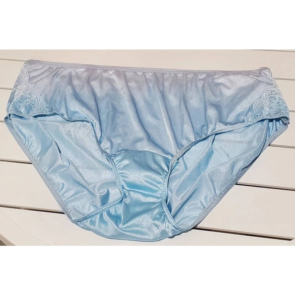 Shadowline 11182 Lace Bikini Panty Nylon Silver Chrome Ice Blue Static 10/3XL