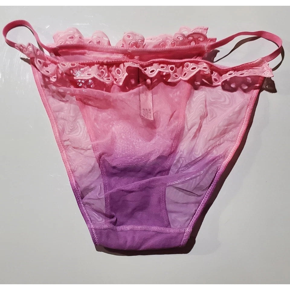 Victoria's Secret Dream Angels String Bikini Sheer Ombre Unicorn Pink Purple 7/L