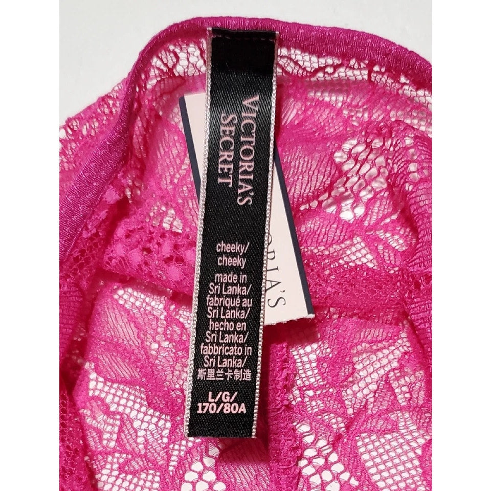 Victoria's Secret Shine Strap Cheeky Panty All Lace Back Shiny Neon Pink