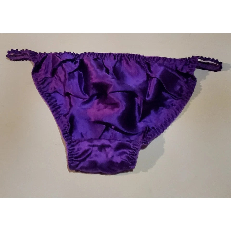 Liquid Satin String Bikini Panty Shiny Double Silk Gusset Purple Dream 7/L