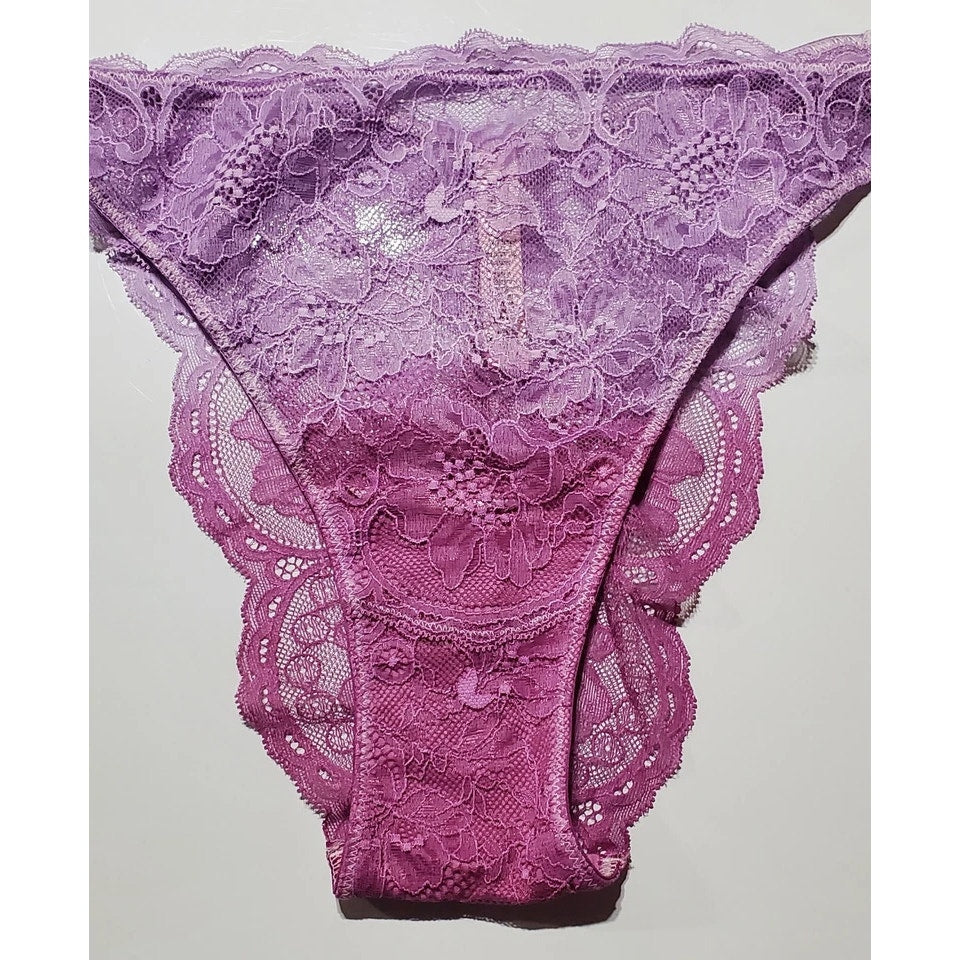 Victoria's Secret Double Shine Strap Brazilian Panty All Lace Ombre Purple Jam 9