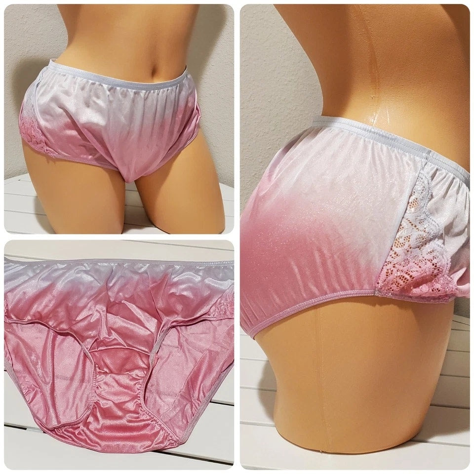Shadowline 11182 Lace Bikini Panty Nylon Silver Chrome Diety Pink Static 10/3XL