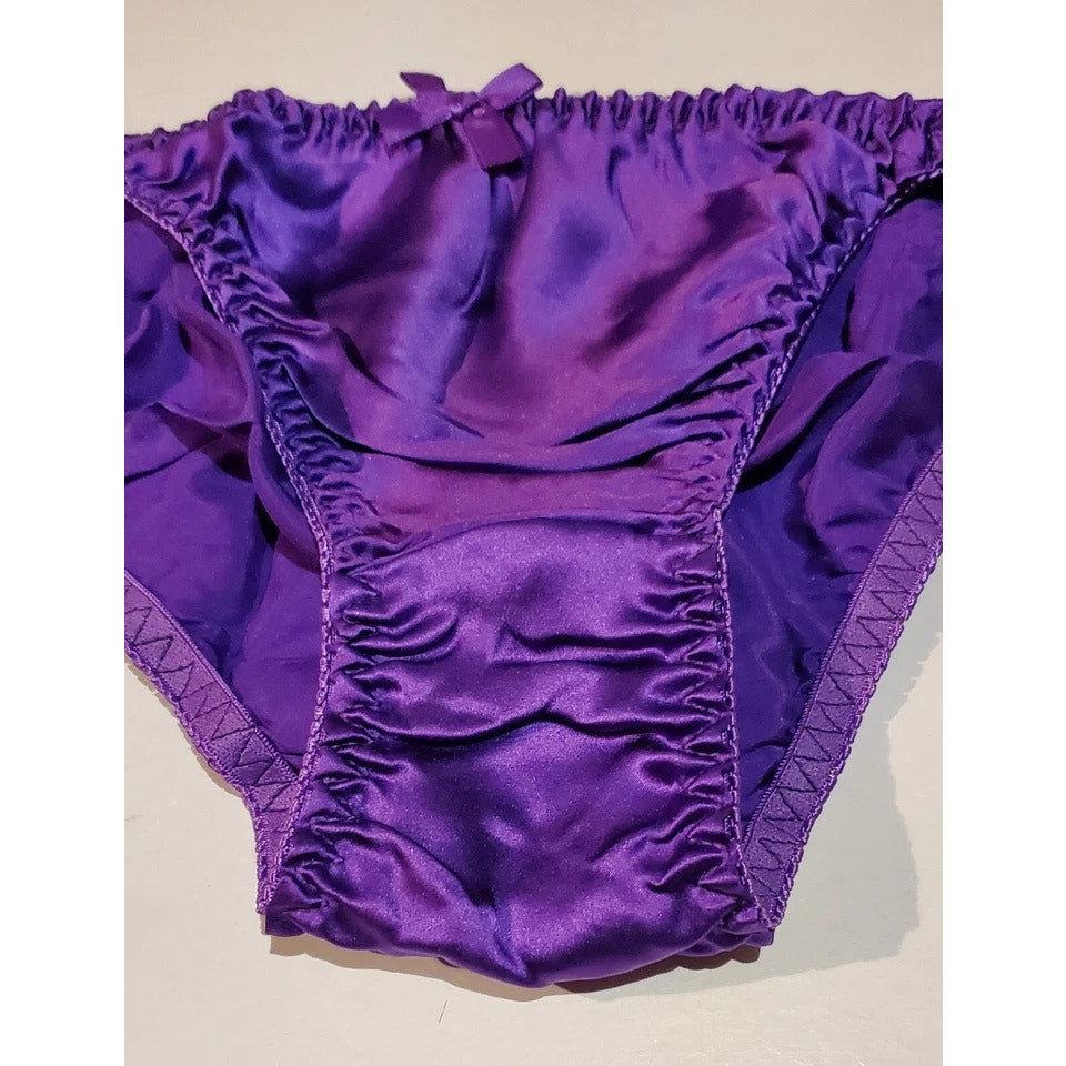 Liquid Satin String Bikini Panty Shiny Double Silk Gusset Purple Dream 7/L
