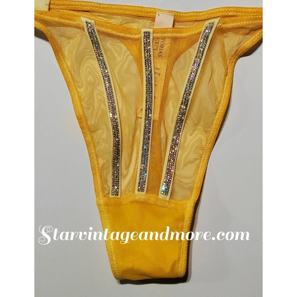 Victoria's Secret Very Sexy Shine Strap Thong Panty Semi Sheer Naples Yellow 6/M