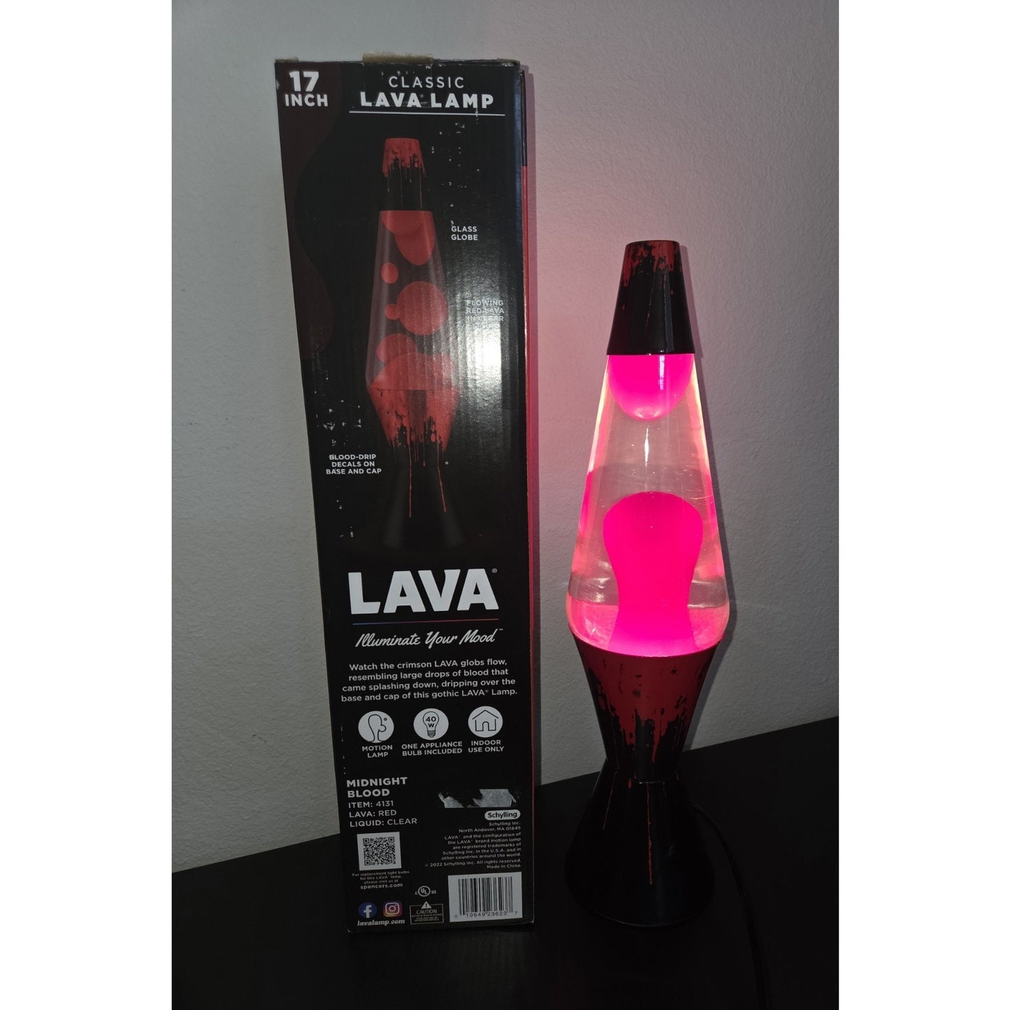 New Lava Lamp Bloody Red Midnight Blood 17" 32 Oz Red Wax Blood Splatter