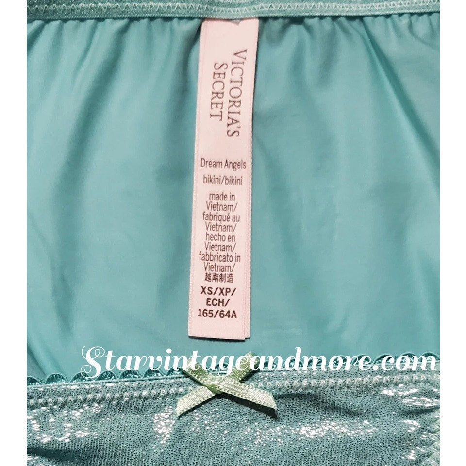 Victoria's Secret Dream Angels String Bikini Panty Shiny Lace Trim Sea Tide Green XS