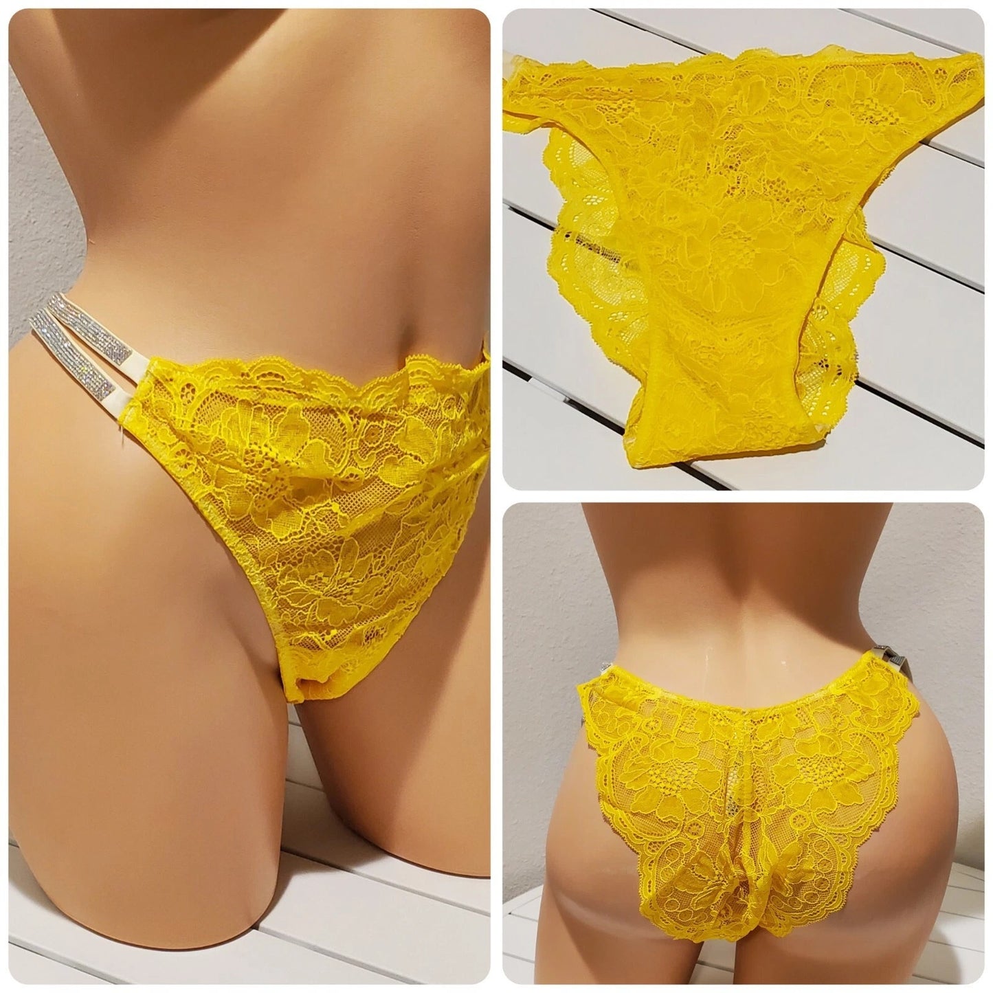 Victoria's Secret Double Shine Strap Brazilian Panty All Lace Carnation Yellow